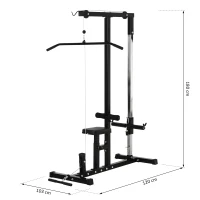 HOMCOM Stazione Fitness Pull Down per Palestra in Casa con Panca e Cavo Regolabile, in Acciaio Nero(m-3)