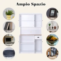 Homcom Armadio Dispensa con Pensili da Cucina Bianco e Rovere 101 x 39 x 180 cm(m-5)