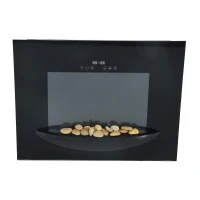 HOMCOM Camino Elettrico a Parete Potenza 900W /1800W con Timer in Ferro e Vetro Temperato 66 × 52 × 15.5cm Nero(m-5)