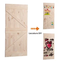 HOMCOM - Porta Scorrevole Barn Door in Legno di Pino Laccatura DIY, 213 x 96.5 x 3.5cm, Naturale(m-2)