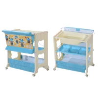 HOMCOM Fasciatoio con Vaschetta e Vani Portaoggetti in Plastica Atossica 81 x 53 x 102cm, Rosa/Blu (Blu)(m-6)