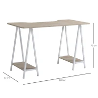 HOMCOM Scrivania da Ufficio in Legno con 2 Mensole, Design Moderno e Telaio in Metallo Bianco, 120x60x76cm(m-3)