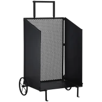 Outsunny Carrello Portalegna in Ferro Nero con 2 Ruote per Interni o Esterni(m-1)