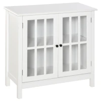 HOMCOM Aparador de Cocina Armario de Almacenaje con 2 Puertas de Vidrio Dispositivo Antivuelco Comedor Entrada Buffet 80x36,5x76 cm Blanco(m-1)