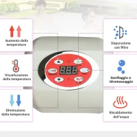 Outsunny Idromassaggio Gonfiabile con Telo 100 Getti e Riscaldamento 42°C per 2-4 Persone, 150x150x65cm Bianco e Marrone(m-6)