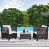 Outsunny Set Mobili da Giardino in Rattan 3 Pezzi 2 Poltrone Tavolino Piano in Vetro Struttura in Acciaio Marrone(m-2)
