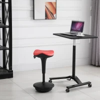 HOMCOM Sgabello Basculante con Seduta a Sella di Cavallo Rossa e Base Oscillante 360°, per Ufficio, 38x38x65.5-83.5cm(m-6)