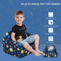 HOMCOM Divano Letto 2 in 1 per Bambini 3-6 anni, Imbottitura in Gommapiuma, Blu con Fantasia Spazio, 56 x 42 x 39cm(m-5)