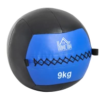 HOMCOM Palla Medica cross-training Fitness Wall Ball 9kg in Ecopelle Ф35cm Nero-Blu(m-1)