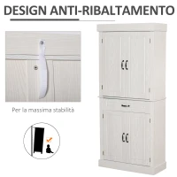 HOMCOM Credenza Cucina con 2 Armadietti e Cassetto, Mobile Dispensa Stile Coloniale in Legno, 80x35x180cm Avorio(m-5)