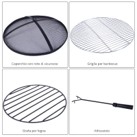 Outsunny Braciere a Carbone per Barbecue Riscaldamento da Giardino con Griglia Coperchio Attizzatoio in Ferro(m-7)
