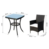 Outsunny Set Mobili da Giardino in Rattan, Tavolo con 2 Poltroncine con Cuscini, Nero(m-3)
