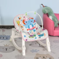 HOMCOM 2 in 1 Sdraietta Dondolo per Neonati con Musica e Vibrazione Cintura di Sicurezza, Altezza Regolabile, 51.4x68.6x55.9cm(m-2)