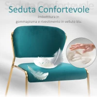 HOMCOM Set 4 Sedie di Design per Sala da Pranzo, Poltroncine Imbottite in Velluto Verde e Gambe in Metallo Oro(m-5)