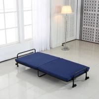 Homcom - Brandina Pieghevole con Materasso Divano Letto Portabile con Ruote Blu(m-5)