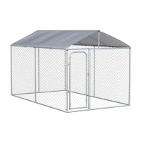 PawHut Kennel per Cani in Metallo con Copertura in Tessuto e Porta con Blocco, Recinto per Animali 400x230x232cm Argento(m-1)