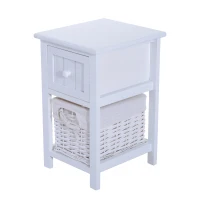 HOMCOM – Cassettiera Mobiletto in Legno MDF e Vimini 28 x 31 x 45cm Bianco(m-4)