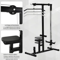 HOMCOM Stazione Fitness Pull Down per Palestra in Casa con Panca e Cavo Regolabile, in Acciaio Nero(m-5)