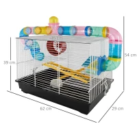 PawHut Gabbia per Criceti a Tre Piani con Tubi e Accessori, in Metallo e Plastica(m-3)