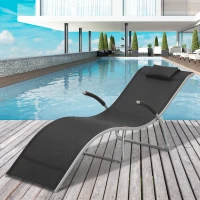 Outsunny Sdraio Chaise Longue Pieghevole da Giardino Acciaio e Textilene 172x62x66cm Nero(m-2)