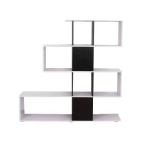 HOMCOM Libreria Stile Vintage con 4 Ripiani a Forma di S Facile da Montare e Smontare in Pannelli di Particelle Bianco e Nero 124,5x30x144cm(m-6)