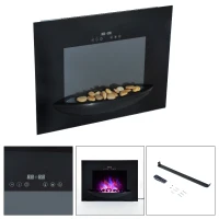 HOMCOM Camino Elettrico a Parete Potenza 900W /1800W con Timer in Ferro e Vetro Temperato 66 × 52 × 15.5cm Nero(m-9)
