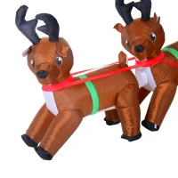 Homcom - Babbo Natale con Renne Gonfiabile Pupazzi Luminosi a LED in Poliestere 210 x 80 x 120cm Rosso e Marrone(m-7)