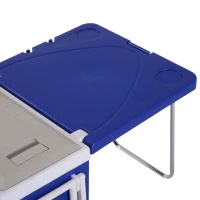 Outsunny Set Pic Nic Frigo 28L Tavolino Pieghevole Sedie con Rotelle Acciaio e PP Blu(m-14)