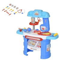 HOMCOM Ambulatorio Ospedale Giocattolo Dottore per Bambini 3-6 Anni con 26 Accessori Inclusi, Blu e Bianco(m-1)