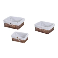 HOMCOM Set di Contenitori Portaoggetti in Vimini 5 Pezzi con Fodera Rimovibile e Lavabile(m-9)