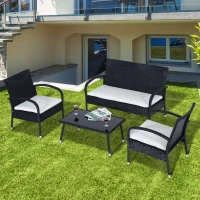 Outsunny Divano, 2 Sedie e Tavolino con Cuscini Crema(m-2)