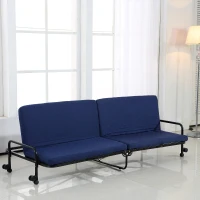 Homcom - Brandina Pieghevole con Materasso Divano Letto Portabile con Ruote Blu(m-2)