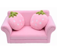 HOMCOM Divanetto per Bambini con 2 Cuscini a Forma di Fragola, Seduta e schienale imbottiti, 90x53x48 cm, Rosa e Verde(m-1)