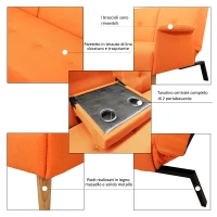 HOMCOM Divano Letto Matrimoniale Divano a 3 Posti con Funzione Tavolino in Tessuto di Lino Arancione, 190 x 85 x 79cm(m-8)