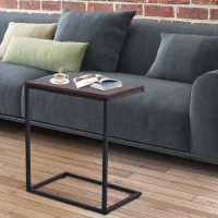 HOMCOM Tavolino Laterale da Divano o Letto Forma a "C" Design Industriale Metallo e MDF Fino 20 kg 56x36x68cm(m-2)