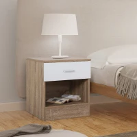 HOMCOM Comodino in Rovere con Cassetto Bianco per Camera da Letto 45L x 35P x 46.5A cm Rovere, Bianco lucido(m-2)