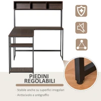 HOMCOM Scrivania Angolare con Libreria e Mensola per PC in Stile Industriale, Legno e Metallo 170x120x140cm, Noce e Nero(m-6)