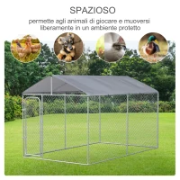 PawHut Kennel per Cani in Metallo con Copertura in Tessuto e Porta con Blocco, Recinto per Animali 400x230x232cm Argento(m-6)