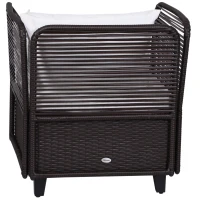 Outsunny Set Mobili da Giardino in Rattan 3 Pezzi 2 Poltrone Tavolino Piano in Vetro Struttura in Acciaio Marrone(m-5)