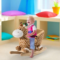 HomCom Cavallo a Dondolo in Legno Giraffa per Bambini, Caffè(m-2)