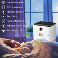 HOMCOM Deumidificatore Ambiente con Display per Ambienti 15-25㎡, Serbatoio 2000ml, Spegnimento automatico, deumidificazione di max. 12 litri/24h，in ABS Bianco(m-5)