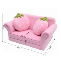 HOMCOM Divanetto per Bambini con 2 Cuscini a Forma di Fragola, Seduta e schienale imbottiti, 90x53x48 cm, Rosa e Verde(m-2)