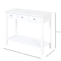 HOMCOM Mesa Auxiliar para la Entrada Con 3 Cajones y 1 Estante Inferior para Gran Espacio de Almacenaje para Muebles de Recibidor Tipo Consola Clásica Vintage 90x40x75cm Blanco(m-3)