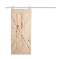 HOMCOM - Porta Scorrevole Barn Door Laccata DIY in Legno di Pino, 213 x 96.5 x 3.5cm, Naturale(m-4)