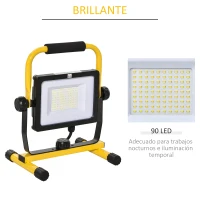 HOMCOM Foco de Trabajo LED 50W Luz de Trabajo Portátil 360° Giratorio Impermeable IP65 Iluminación 5000-6000 Lúmenes 5000K Blanco Frío para Taller Garaje Camping 27x19x32 cm(m-4)