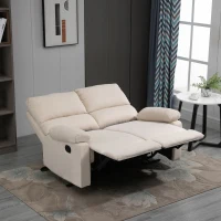 HOMCOM Divano 2 Posti Moderno in Tessuto Beige con Schienale Reclinabile e Recliner Manuale, 134x92x97cm(m-4)