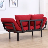 HOMCOM Divano 2 Posti Multifunzionale Funzione Chaise Lounge, Letto 3 in 1 i Tessuto di Lino 166 × 70 × 80cm Rosso(m-7)