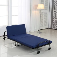 Homcom - Brandina Pieghevole con Materasso Divano Letto Portabile con Ruote Blu(m-4)