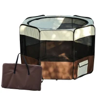 PawHut Box per Animali Cani Gatto Recinzione per Cuccioli pieghevole 116 x 116 x 71 cm caffè marrone(m-1)