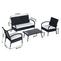 Outsunny Divano, 2 Sedie e Tavolino con Cuscini Crema(m-3)